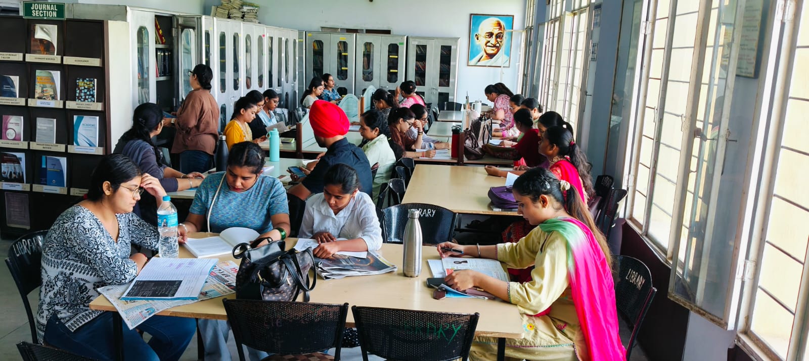 College students studying in the library